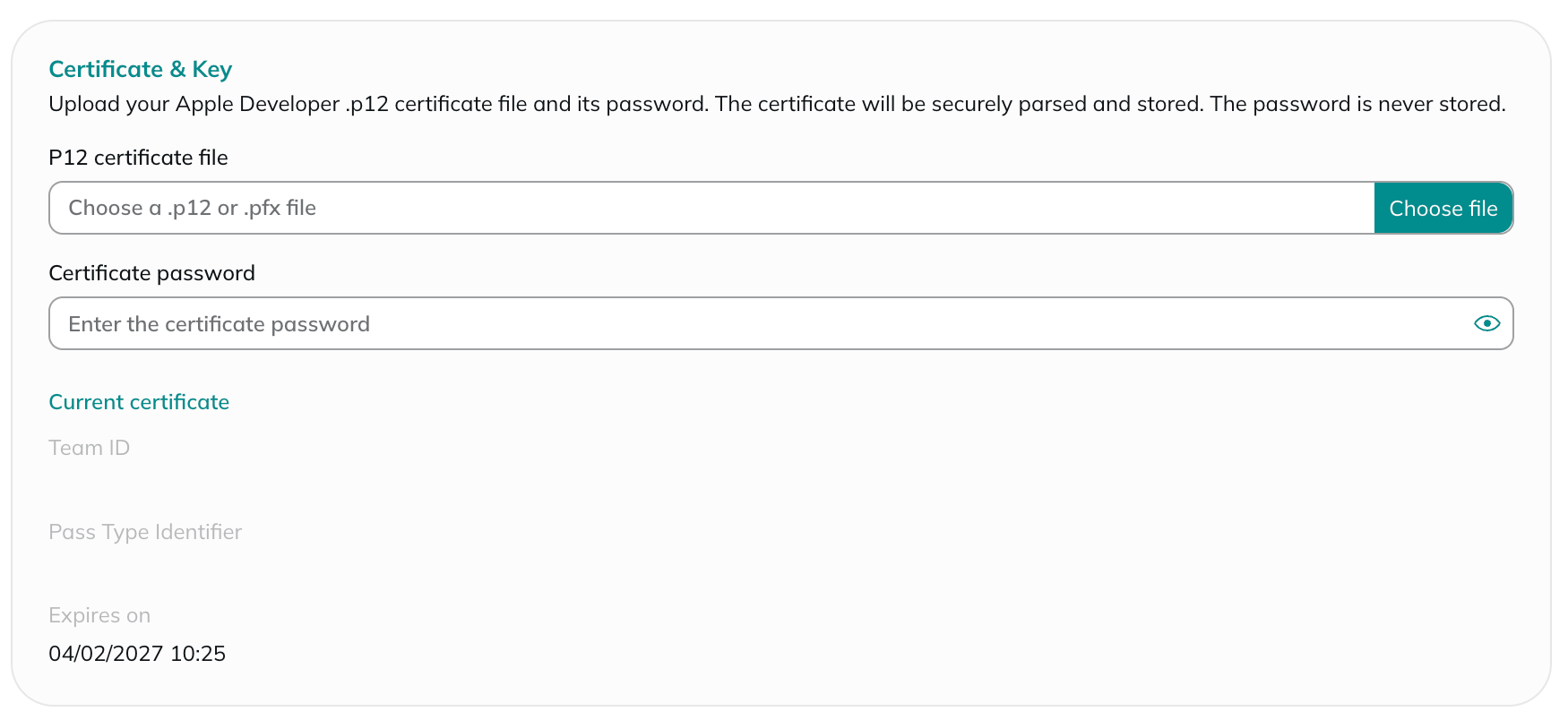Certificate &amp; Key