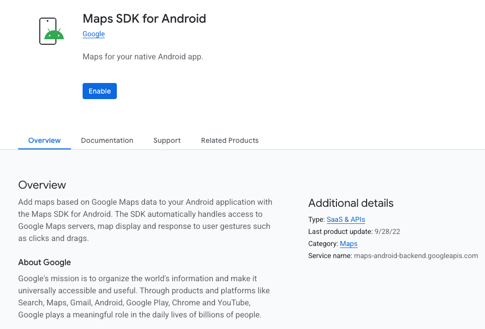 Enable the Maps SDK for Android